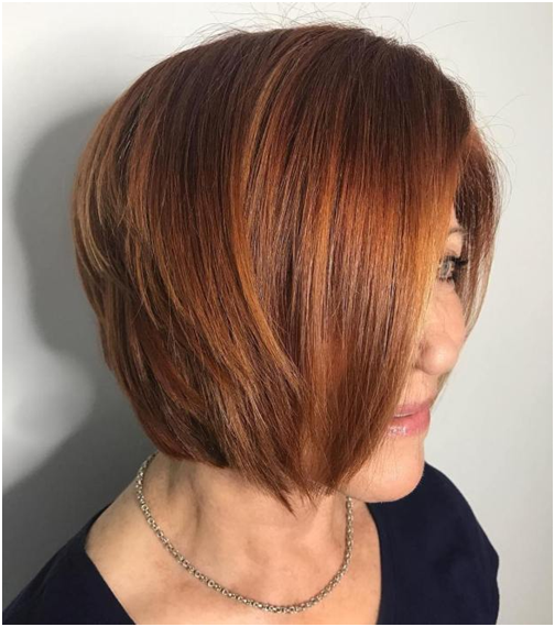 Hairstyles Bob multilayer an d shiny copper more then 50 years