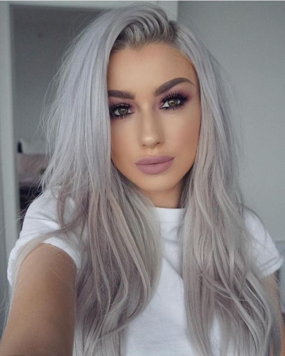 Chic silvery grey with a purple tone-wavy pixie hairstyles