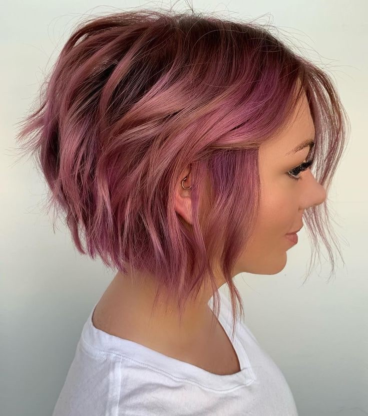 Dusty Pink and Coral Short Hair with Defined Fringe